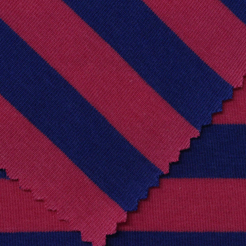 Dark Blue Horizontal-Stripe Rib Knit, Viscose-Cotton