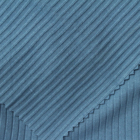 Viscose Stretch Rib Knit Fabric, 240 gsm — Blue