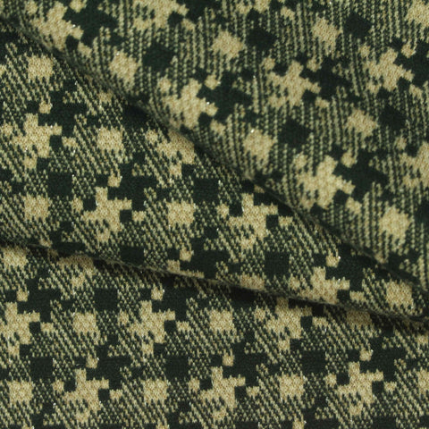 Dark Green Houndstooth Interlock Knit, Poly-Viscose