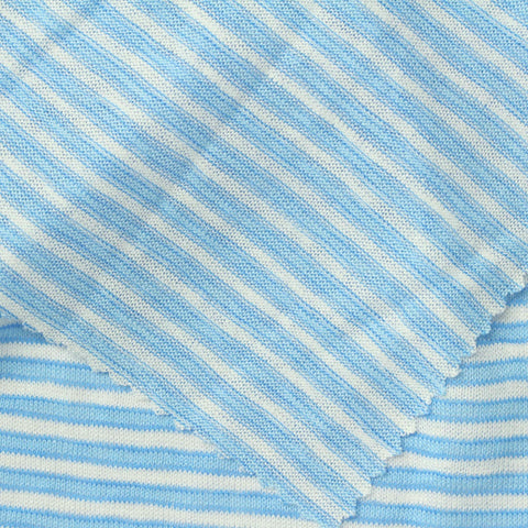 Light Blue Horizontal-Stripe Knit, Viscose-Poly