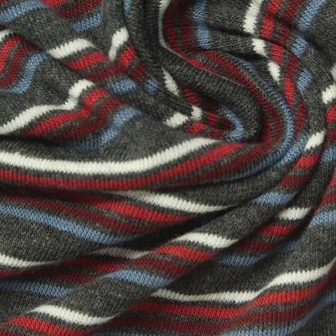 White Horizontal-Stripe French Terry, Cotton-Poly, 190 gsm