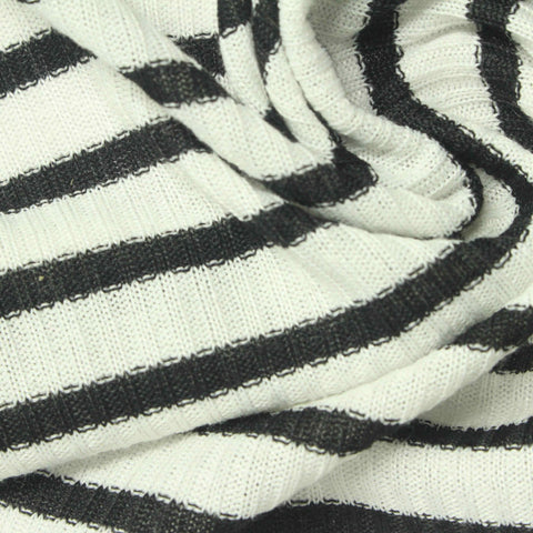 Dark Grey Stripes Rib Knit, Poly-Viscose, 215 gsm