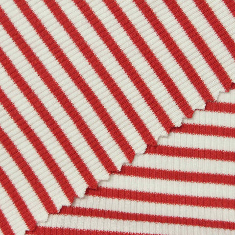 Red Horizontal-Stripe Rib Knit, Cotton-Modal