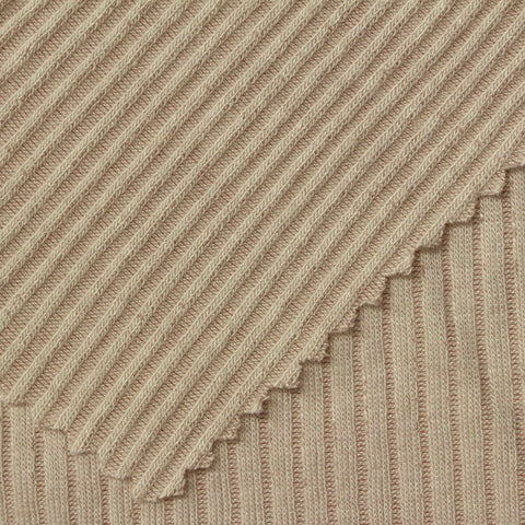 Polyester Viscose Stretch Rib Knit Fabric, 202 gsm — Beige