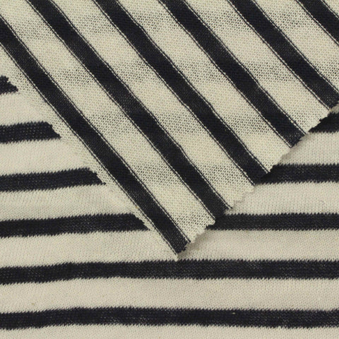 Black Horizontal-Stripe Chunky Knit, Cotton-Linen
