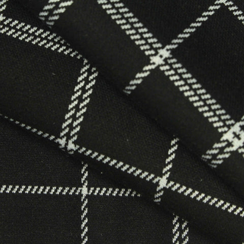 Black Check Interlock Knit, Poly-Viscose, 335 gsm