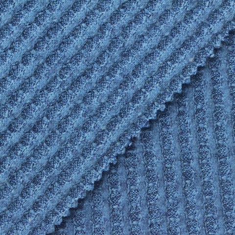 Brushed Polyester Stretch Waffle Knit Fabric, 220 gsm, 153 cm — Blue