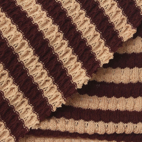 Brown Horizontal-Stripe Chunky Knit, Cotton-Poly, 250 gsm
