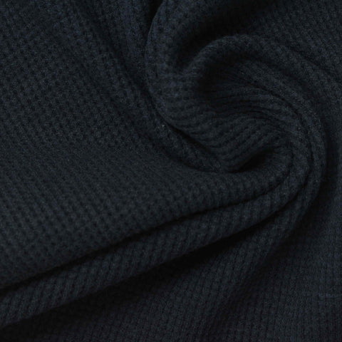 Brushed Cotton Viscose Stretch Waffle Knit Fabric, 235 gsm, 150 cm — Navy