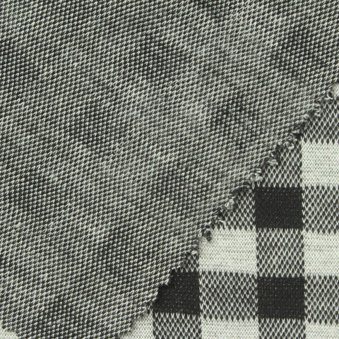 Black Check Interlock Knit, Polyester, 265 gsm
