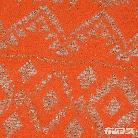 Orange Geometric-Diamond Chunky Knit, Acrylic-Metallic