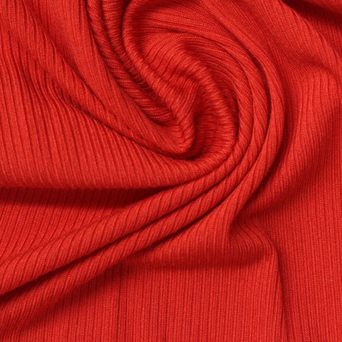 Brushed Polyester Stretch Rib Knit Fabric, 180 gsm, 160 cm — Red