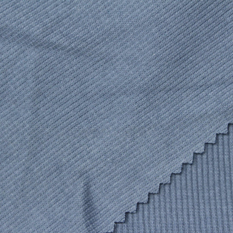 Cotton Polyester Stretch Rib Knit Fabric, 263 gsm — Blue, ref EF-243851