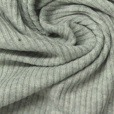 Light Grey Marl Rib Knit, Poly-Viscose, 215 gsm