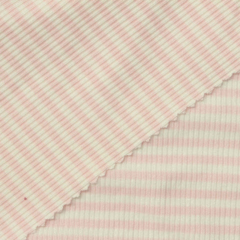 Light Pink Horizontal-Stripe Rib Knit, Viscose