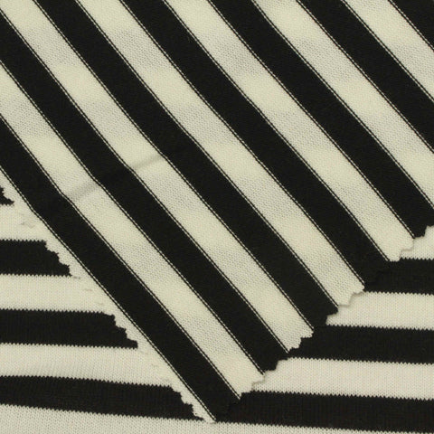 Black Horizontal-Stripe Chunky Knit, Poly-Viscose, 210 gsm