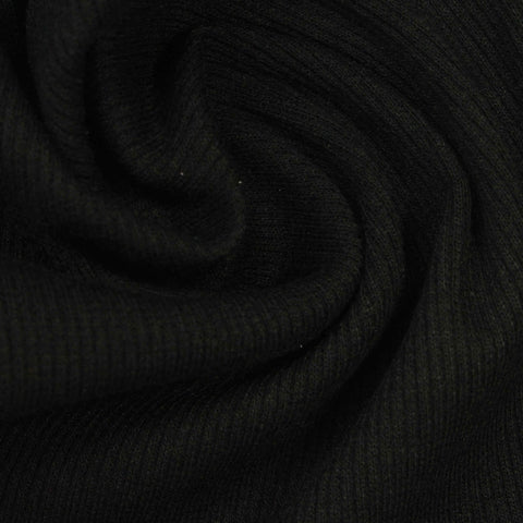 Polyester Cotton Stretch Rib Knit Fabric, 303 gsm, 124 cm — Black