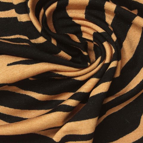 Black Zebra Jersey Knit, Viscose, 200 gsm