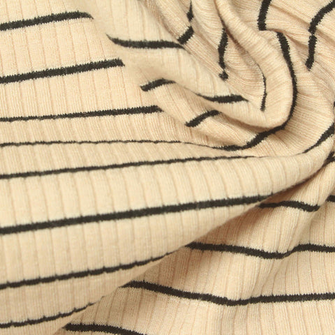 Dark Grey Horizontal-Stripe Rib Knit, Viscose, 330 gsm