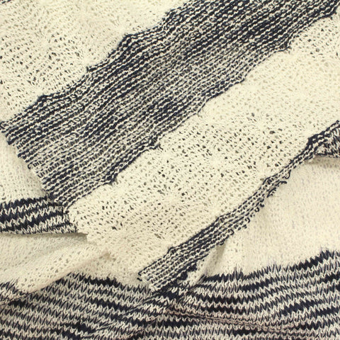 Cream Horizontal-Stripe Chunky Knit, Viscose-Poly, 220 gsm