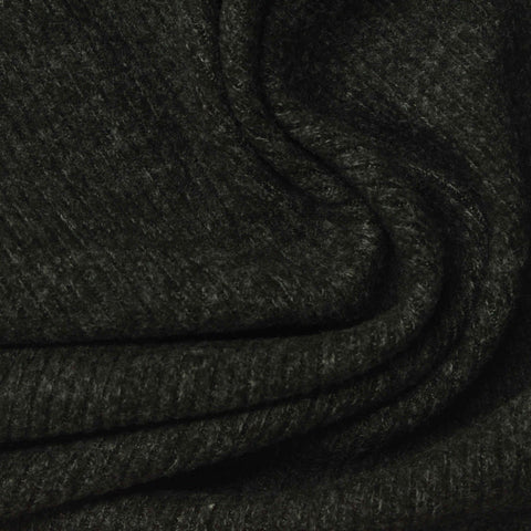Brushed Viscose Polyester Stretch Rib Knit Fabric, 300 gsm, 143 cm — Black