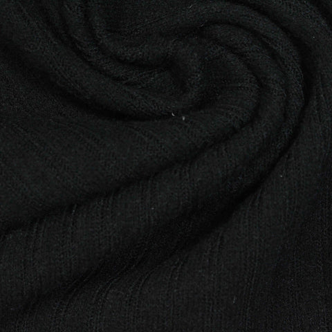 Viscose Polyester Rib Knit Fabric, 277 gsm, 165 cm — Black