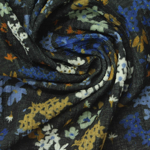White Scattered-Floral Rib Knit, Polyester