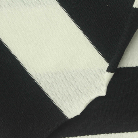 Black Horizontal-Stripe Jersey Knit, Cotton, 215 gsm