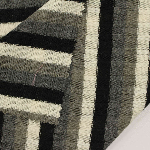 Black Vertical-Stripe Rib Knit, Poly-Viscose, 175 gsm, 150 cm