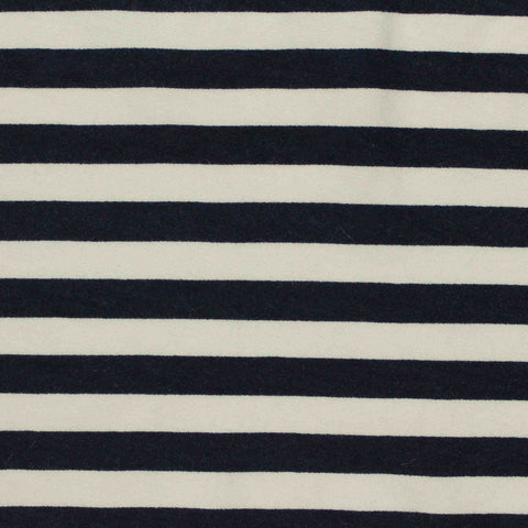 Navy Horizontal-Stripe Jersey Knit, Cotton-Modal, 136 gsm