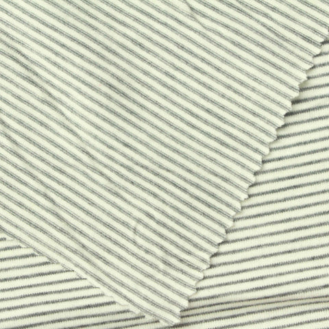 Off-White Horizontal-Stripe Jersey Knit, Poly-Viscose, 180 gsm