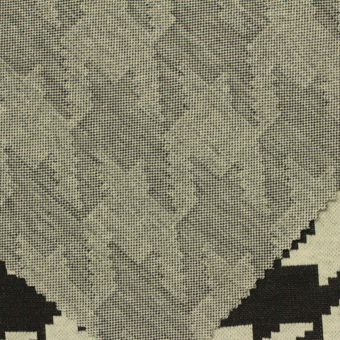 Black Houndstooth Interlock Knit, Poly-Cotton, 210 gsm