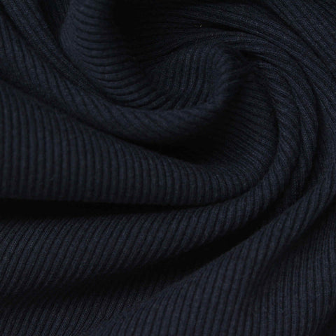 Cotton Polyester Stretch Rib Knit Fabric, 384 gsm, 130 cm — Navy