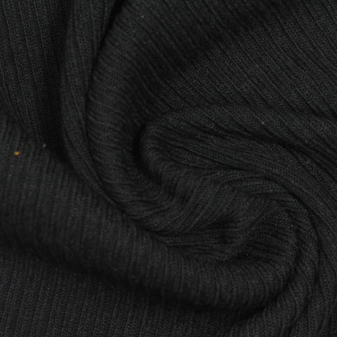 Cotton Viscose Blend Stretch Rib Knit Fabric, 320 gsm — Black