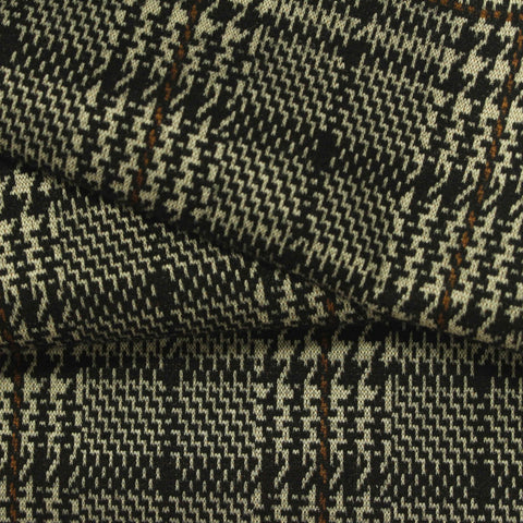 Black Houndstooth Interlock Knit, Polyester, 190 gsm