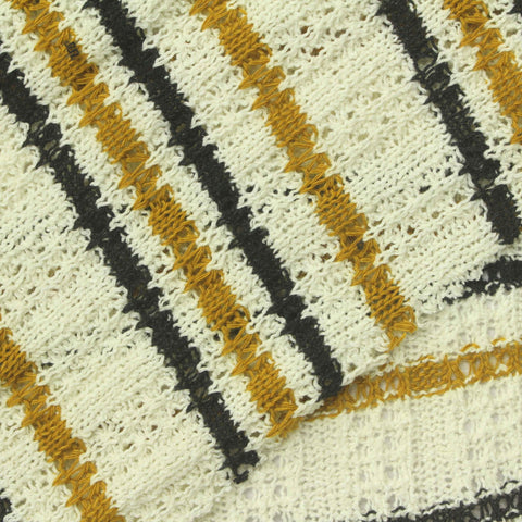 White Horizontal-Stripe Rib Knit, Poly-Cotton, 290 gsm