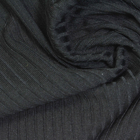 Polyester Stretch Rib Knit Fabric, 230 gsm, 165 cm — Black