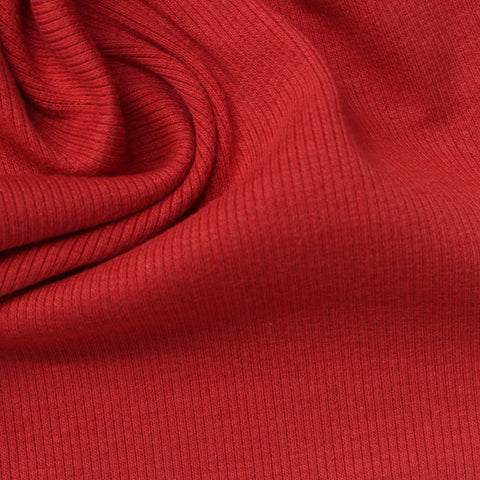 Polyester Cotton Stretch Rib Knit Fabric, 340 gsm, 115 cm — Red