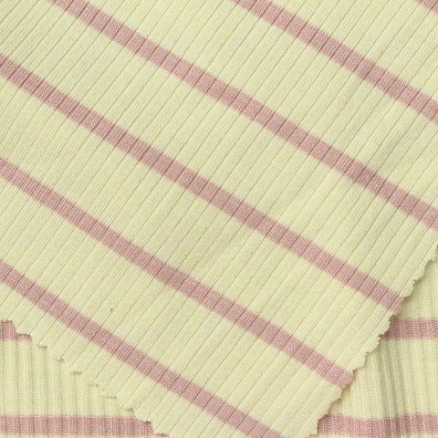 Pink Horizontal-Stripe Rib Knit, Viscose, 250 gsm, 135 cm