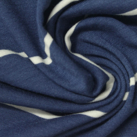 Navy Horizontal-Stripe Jersey Knit, Poly-Viscose, 180 gsm