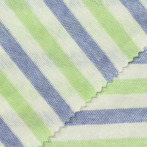 Blue Horizontal-Stripe Piqué Knit, Linen-Cotton