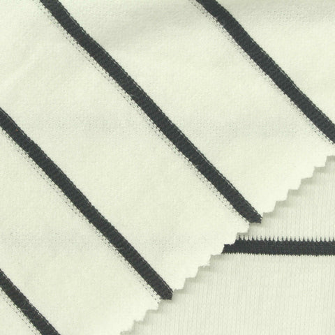 Dark Grey Horizontal-Stripe Jersey Knit, Cotton, 240 gsm