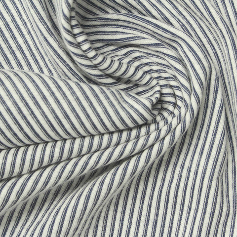Blue Vertical-Stripe Crepe, Cotton-Poly