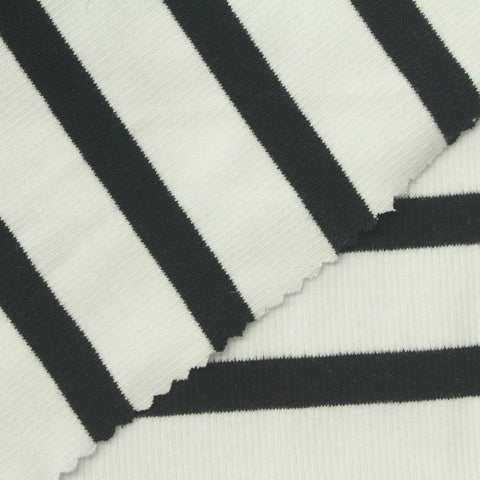 Black Horizontal-Stripe Rib Knit, Cotton, 220 gsm, 145 cm