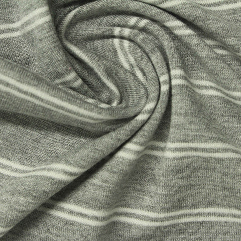 White Horizontal-Stripe Jersey Knit, Polyester, 190 gsm, 153 cm
