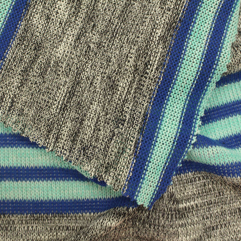 Blue Horizontal-Stripe Chunky Knit, Poly-Viscose, 163 gsm