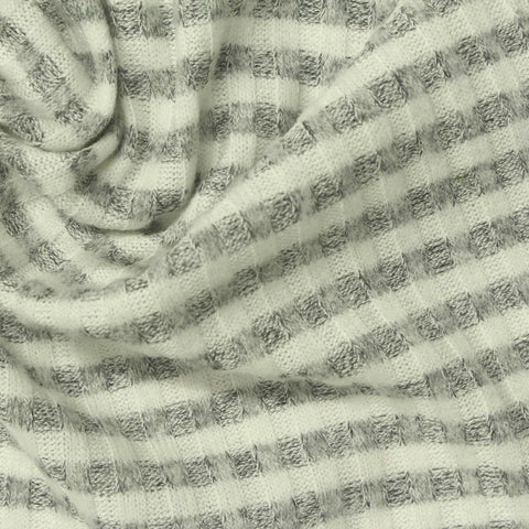Dark Grey Horizontal-Stripe Rib Knit, Viscose-Poly