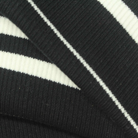 Black Horizontal-Stripe Rib Knit, Polyester, 670 gsm