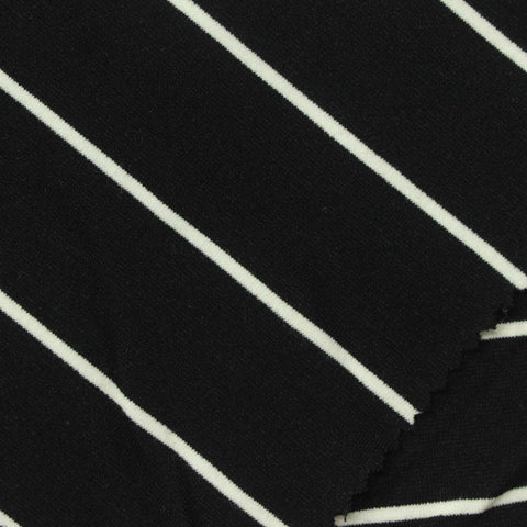 White Horizontal-Stripe Ponte Knit, Cotton-Poly, 280 gsm