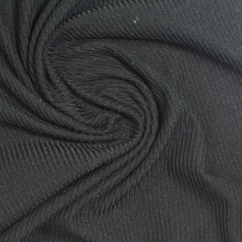 Brushed Polyester Stretch Rib Knit Fabric, 200 gsm, 160 cm — Black
